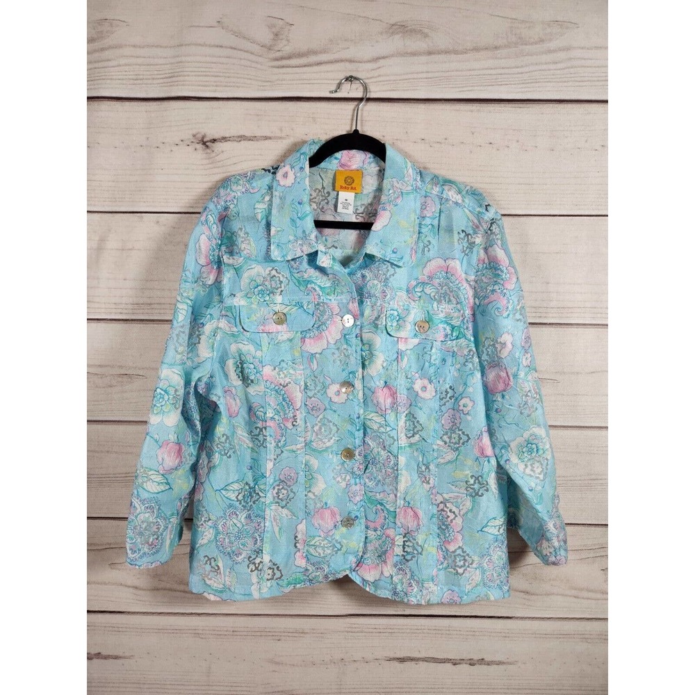 Light Blue Floral Button-Front Women’s Jacket